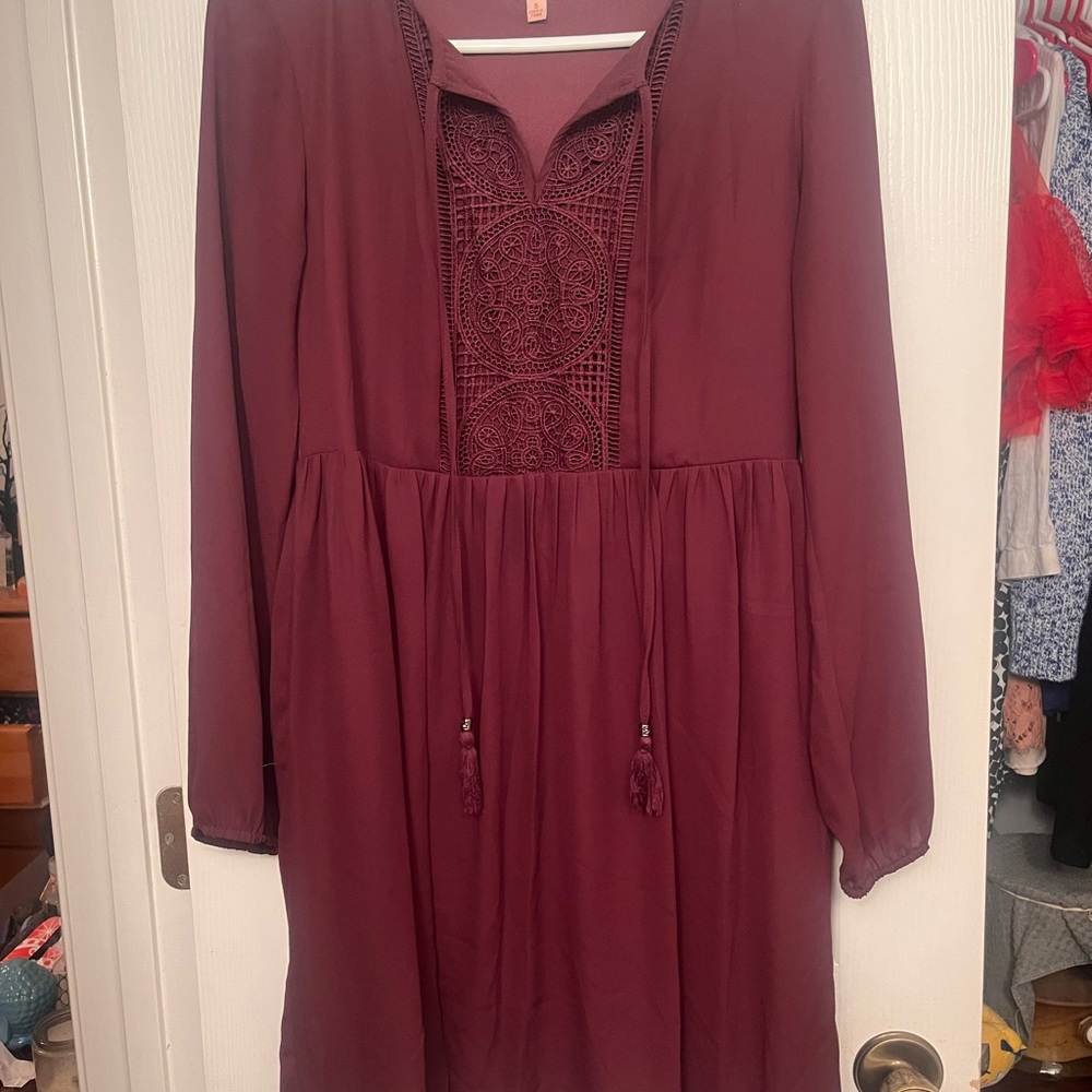 Boho maroon mid thigh dress